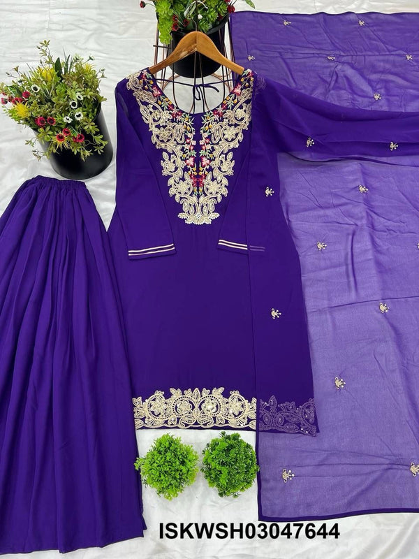 Embroidered Georgette Kurti With Sharara And Dupatta-ISKWSH03047644