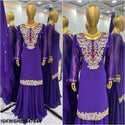 Embroidered Georgette Kurti With Sharara And Dupatta-ISKWSH03047644