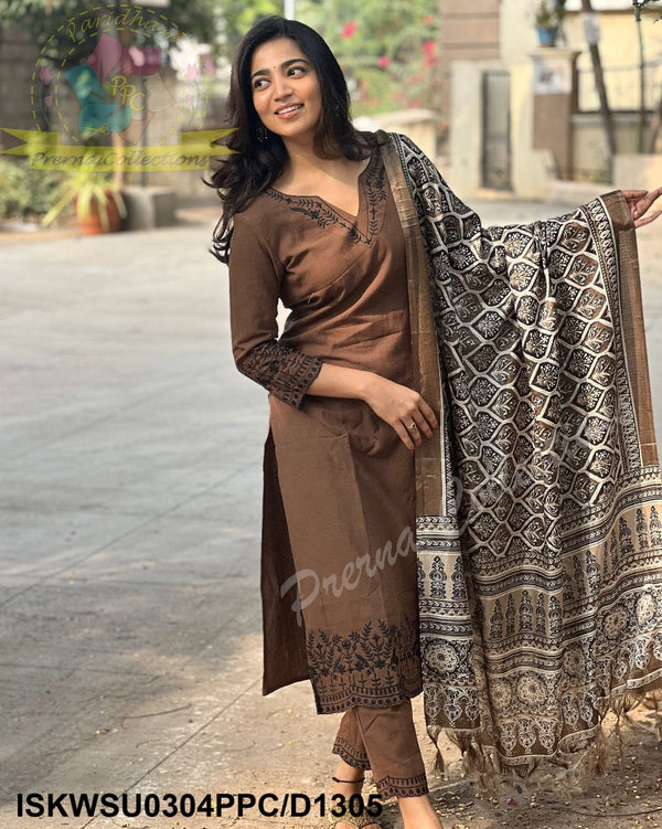 Handloom Khadi Kurti With Pant And Digital Printed Dupatta-ISKWSU0304PPC/D1305