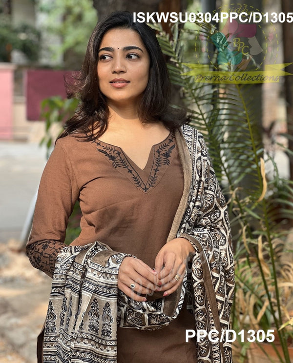 Handloom Khadi Kurti With Pant And Digital Printed Dupatta-ISKWSU0304PPC/D1305