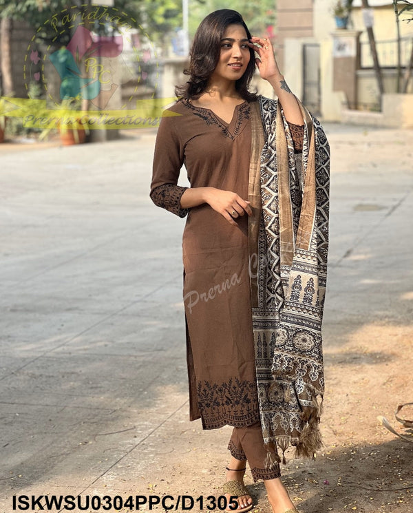 Handloom Khadi Kurti With Pant And Digital Printed Dupatta-ISKWSU0304PPC/D1305