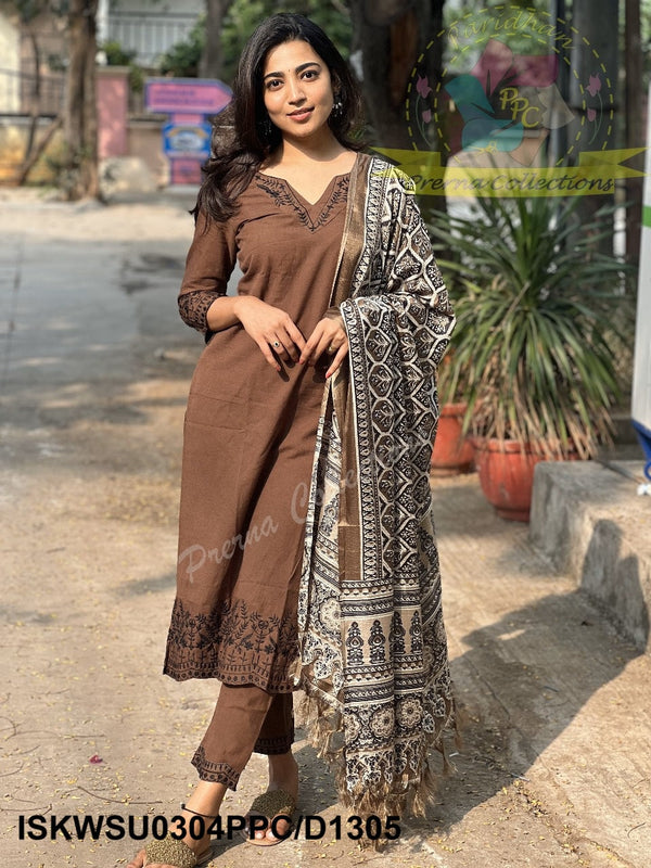 Handloom Khadi Kurti With Pant And Digital Printed Dupatta-ISKWSU0304PPC/D1305