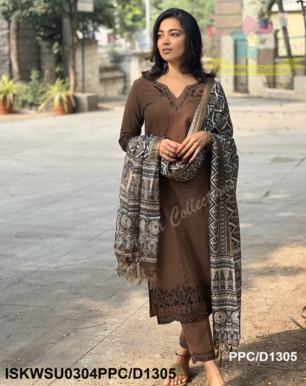 Handloom Khadi Kurti With Pant And Digital Printed Dupatta-ISKWSU0304PPC/D1305