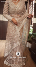 Embroidered Shimmer Net Saree With Ready To Wear Blouse-ISKWSR020453233