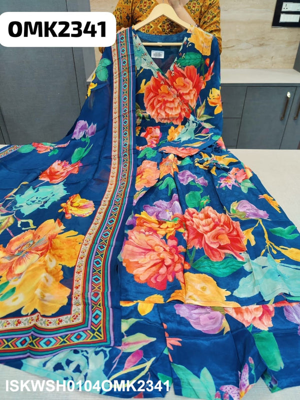 Digital Floral Printed Crepe Anarkali Kurti With Sharara And Dupatta-ISKWSH0104OMK2341