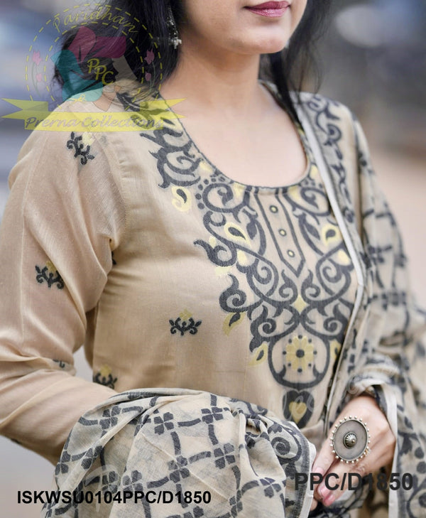 Hand Jamdani Weaved Cotton Kurti With Pant And Dupatta-ISKWSU0104PPC/D1850