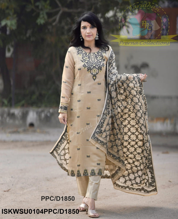 Hand Jamdani Weaved Cotton Kurti With Pant And Dupatta-ISKWSU0104PPC/D1850