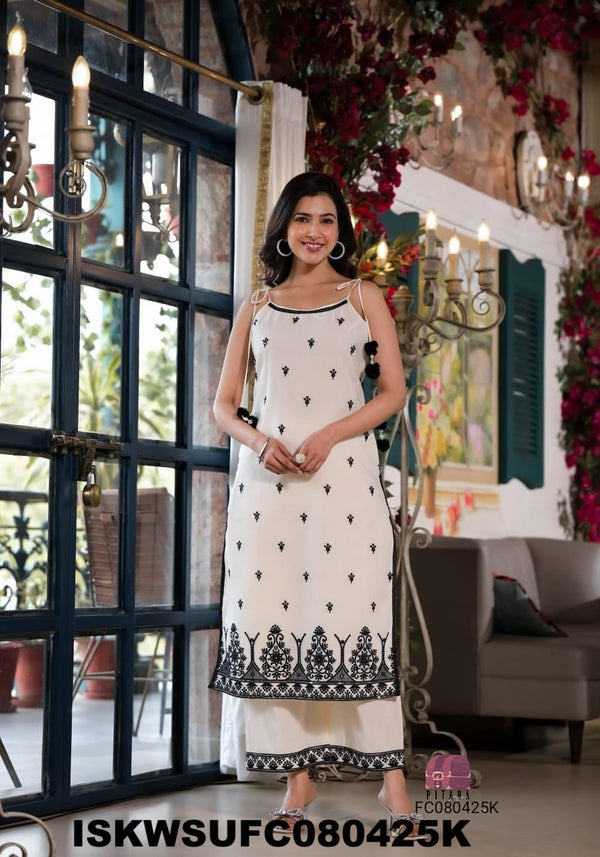 Embroidered Malmal Cotton Kurti With Cotton Pant And Dupatta-ISKWSUFC080425K