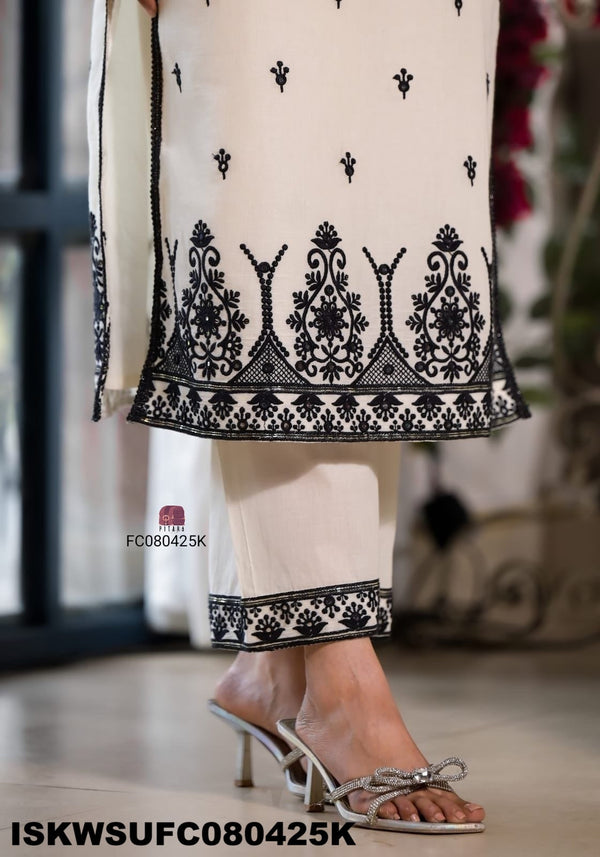 Embroidered Malmal Cotton Kurti With Cotton Pant And Dupatta-ISKWSUFC080425K