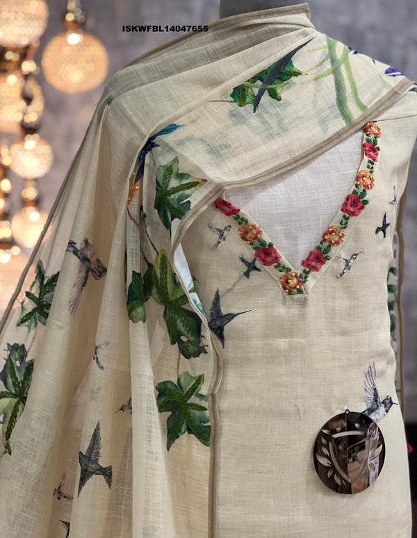 Digital Printed Linen Kurti With Shantoon Bottom And Dupatta-ISKWFBL14047655