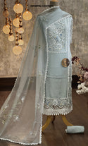 Embroidered Maslin Kurti With Shantoon Bottom And Brush Printed Organza Dupatta-ISKWFBL14047657