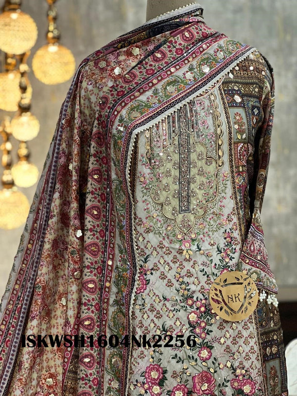 Digital Printed Silk Anarkali Kurti With Sharara And Dupatta-ISKWSH1604Nk2256/2270