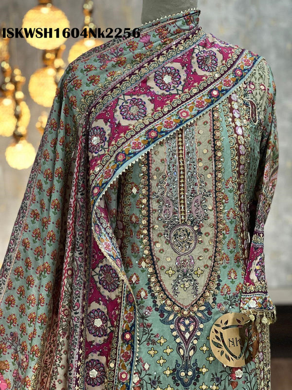 Digital Printed Silk Anarkali Kurti With Sharara And Dupatta-ISKWSH1604Nk2256/2270