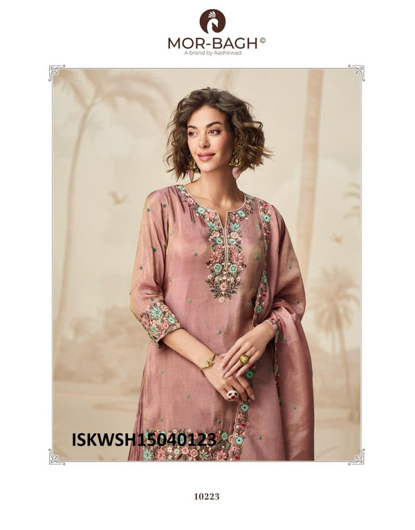 Embroidered Organza Shimmer Silk Kurti With Sharara And Dupatta-ISKWSH15040123