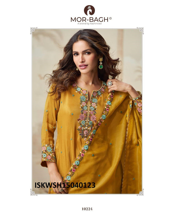 Embroidered Organza Shimmer Silk Kurti With Sharara And Dupatta-ISKWSH15040123