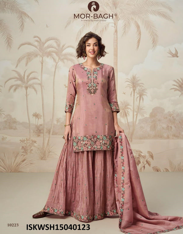 Embroidered Organza Shimmer Silk Kurti With Sharara And Dupatta-ISKWSH15040123