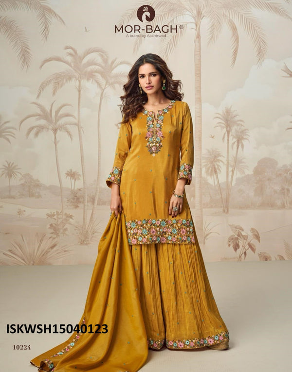 Embroidered Organza Shimmer Silk Kurti With Sharara And Dupatta-ISKWSH15040123