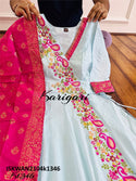 Embroidered Malmal Cotton Anarkali With Banarasi Silk Dupatta-ISKWAN2104k1346