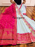 Embroidered Malmal Cotton Anarkali With Banarasi Silk Dupatta-ISKWAN2104k1346