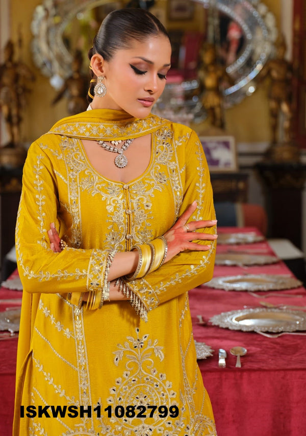 Embroidered Chinon Kurti With Sharara And Dupatta-ISKWSH11082799
