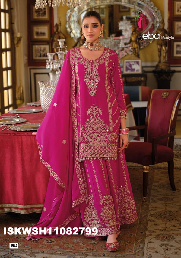 Embroidered Chinon Kurti With Sharara And Dupatta-ISKWSH11082799