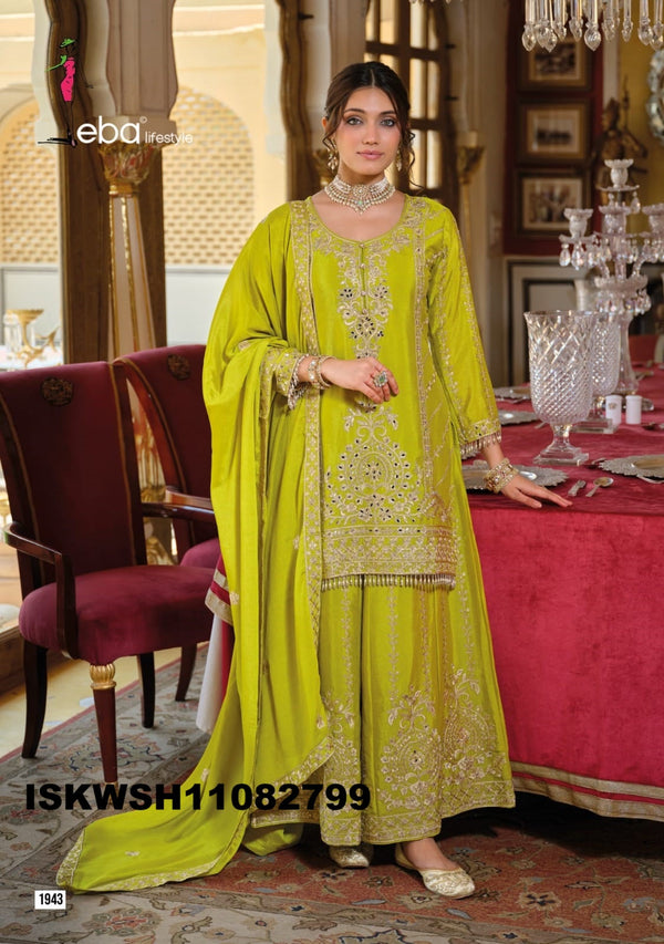 Embroidered Chinon Kurti With Sharara And Dupatta-ISKWSH11082799