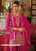 Embroidered Chinon Kurti With Sharara And Dupatta-ISKWSH11082799