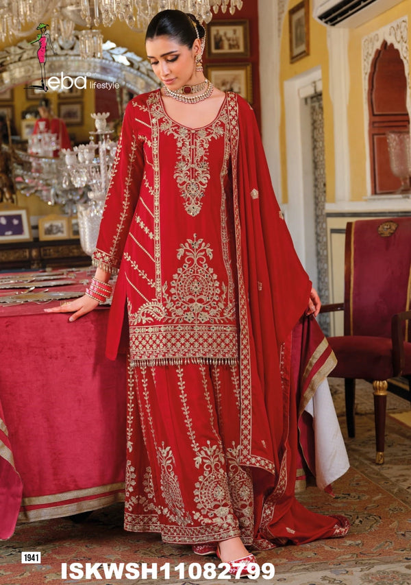 Embroidered Chinon Kurti With Sharara And Dupatta-ISKWSH11082799