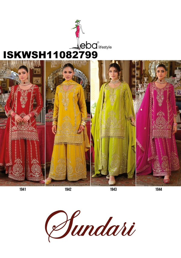 Embroidered Chinon Kurti With Sharara And Dupatta-ISKWSH11082799