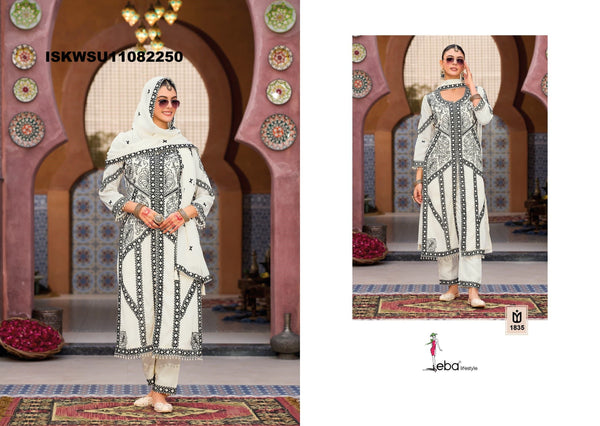 Embroidered Chinon Kurti With Pant And Dupatta-ISKWSU11082250