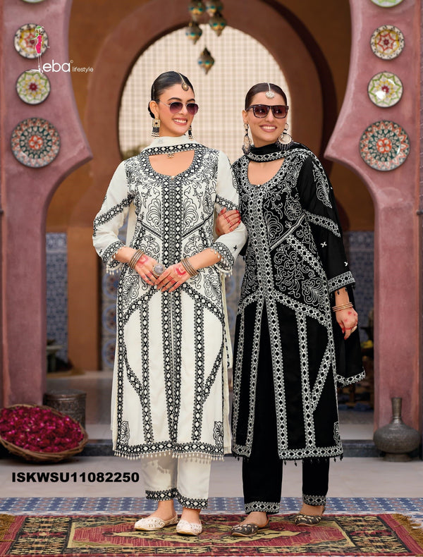 Embroidered Chinon Kurti With Pant And Dupatta-ISKWSU11082250