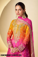 Digital Printed Chinon Kurti With Sharara And Embroidered Dupatta-ISKWSH11083150