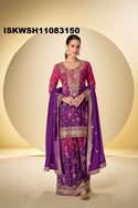 Digital Printed Chinon Kurti With Sharara And Embroidered Dupatta-ISKWSH11083150