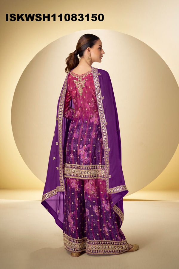 Digital Printed Chinon Kurti With Sharara And Embroidered Dupatta-ISKWSH11083150