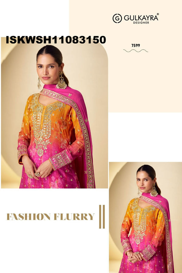 Digital Printed Chinon Kurti With Sharara And Embroidered Dupatta-ISKWSH11083150