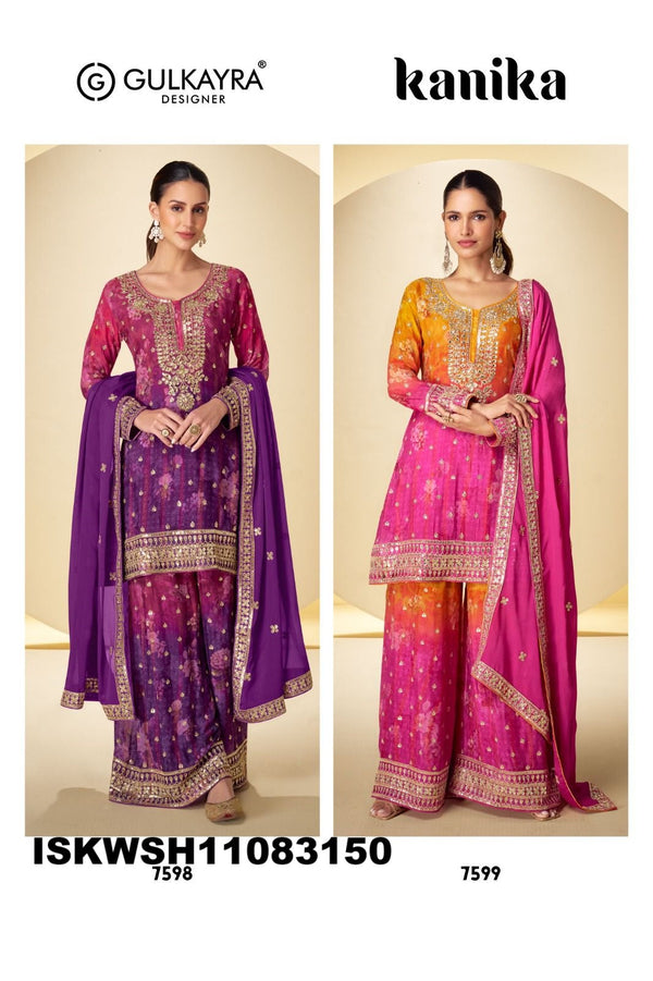 Digital Printed Chinon Kurti With Sharara And Embroidered Dupatta-ISKWSH11083150