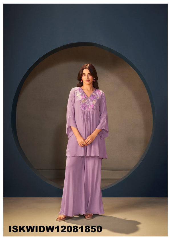 Sequined Chinon Silk Top With Sharara-ISKWIDW12081850