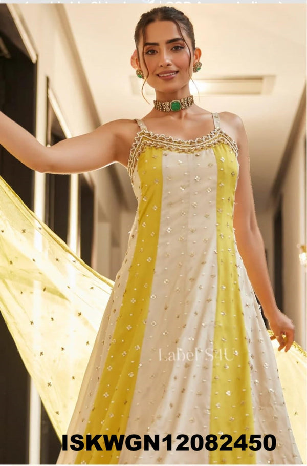 Embroidered Silk Gown With Dupatta-ISKWGN12082450