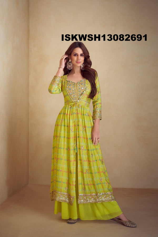 Digital Printed Chinon Silk Crop Top With Sharara And Jacket-ISKWSH13082691