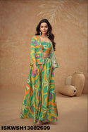 Digital Printed Chinon Silk Crop Top With Sharara And Jacket-ISKWSH13082699