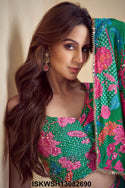 Digital Printed Chinon Silk Crop Top With Sharara Attached With Dupatta-ISKWSH13082690