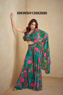 Digital Printed Chinon Silk Crop Top With Sharara Attached With Dupatta-ISKWSH13082690