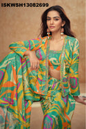 Digital Printed Chinon Silk Crop Top With Sharara And Jacket-ISKWSH13082699