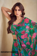 Digital Printed Chinon Silk Crop Top With Sharara Attached With Dupatta-ISKWSH13082690