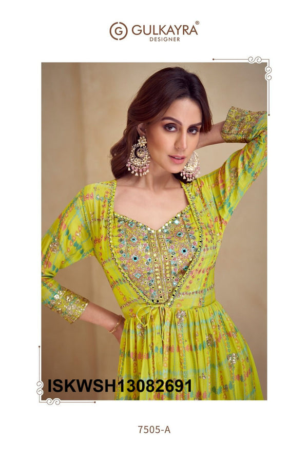 Digital Printed Chinon Silk Crop Top With Sharara And Jacket-ISKWSH13082691