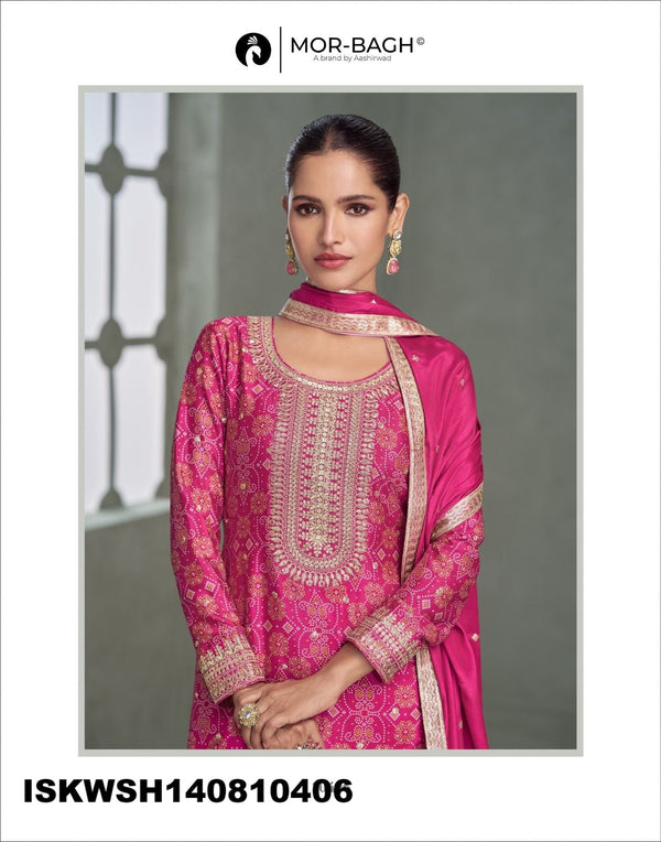 Printed Chinon Silk Kurti With Sharara And Dupatta-ISKWSH140810406