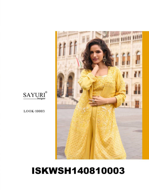 Georgette Crop Top With Sharara And Embroidered Shrug-ISKWSH140810003