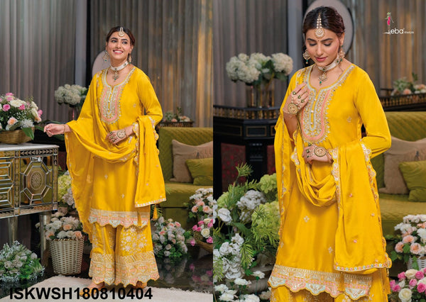Embroidered Chinon Kurti With Sharara And Dupatta-ISKWSH180810404