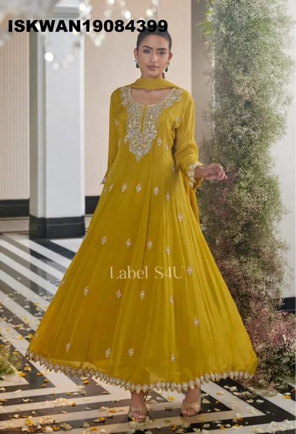 Embroidered Silk Anarkali With Dupatta-ISKWAN19084399