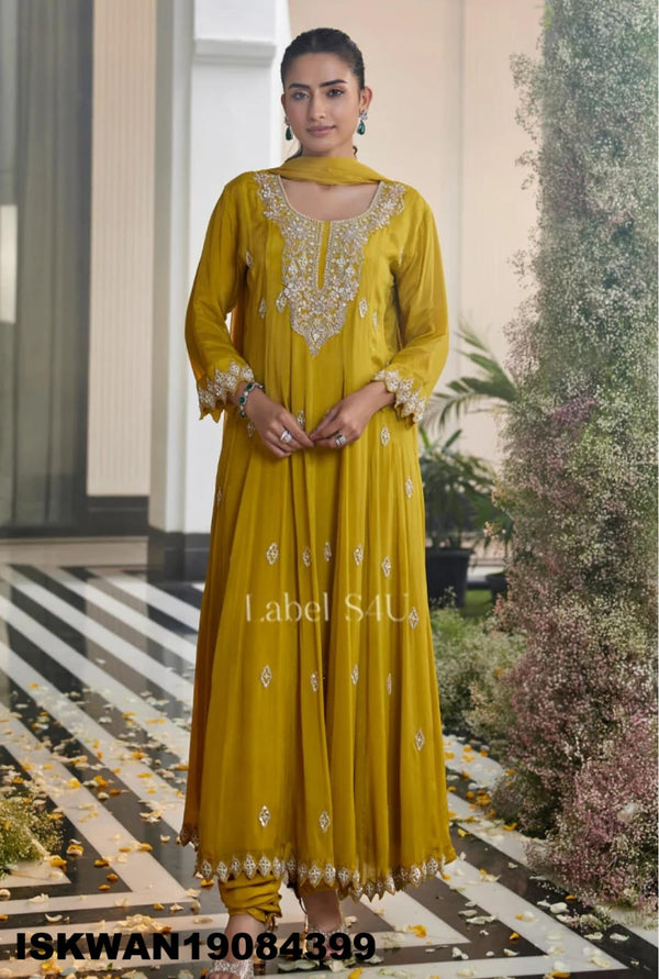 Embroidered Silk Anarkali With Dupatta-ISKWAN19084399